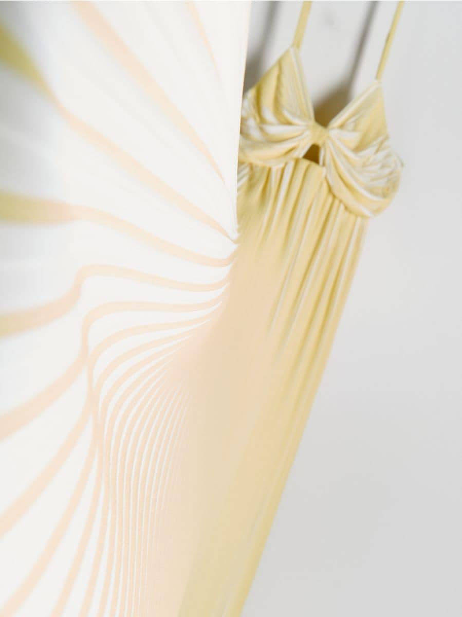 Pleated midi dress with knot - light yellow - RESERVED - 4