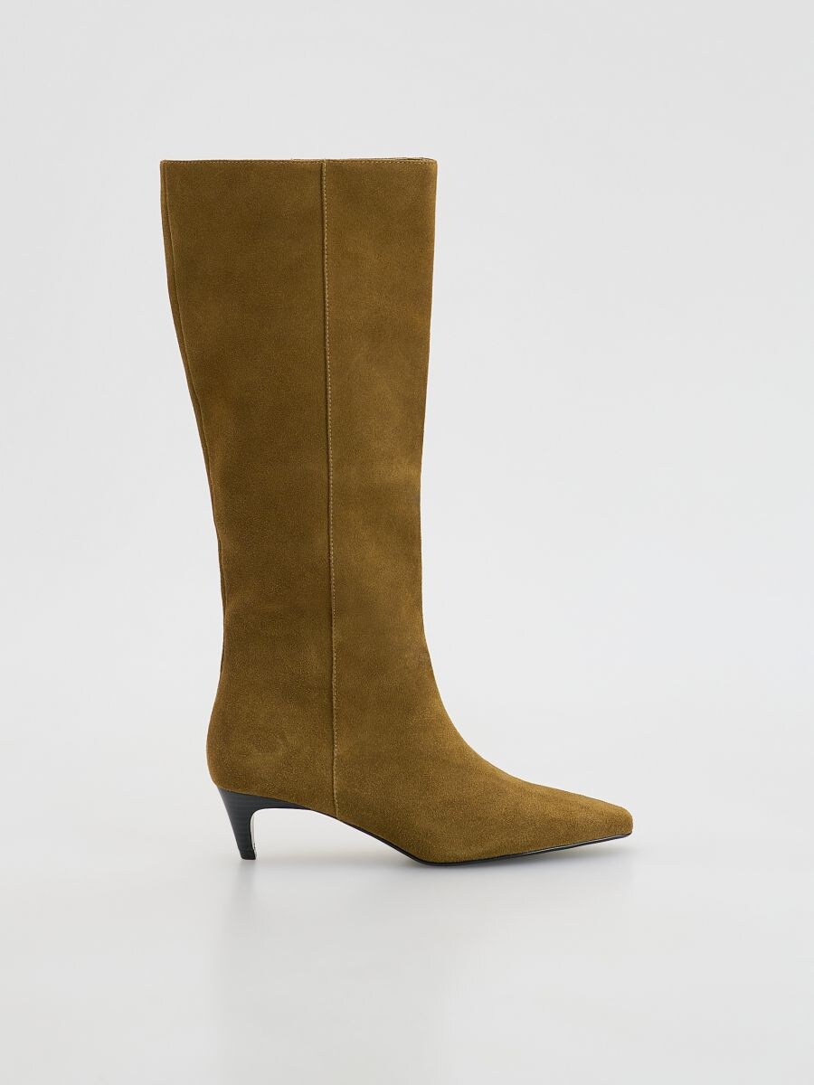 Suede heeled boots - warm olive - RESERVED