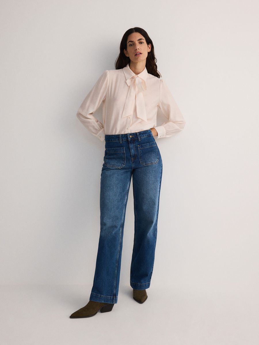 Straight jeans with pockets - indigo jeans - RESERVED