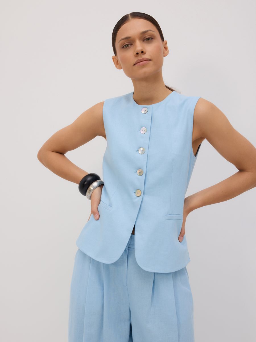 Linen blend tailored vest - pale blue - RESERVED - 3