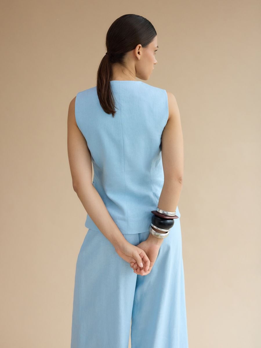Linen blend tailored vest - pale blue - RESERVED - 2