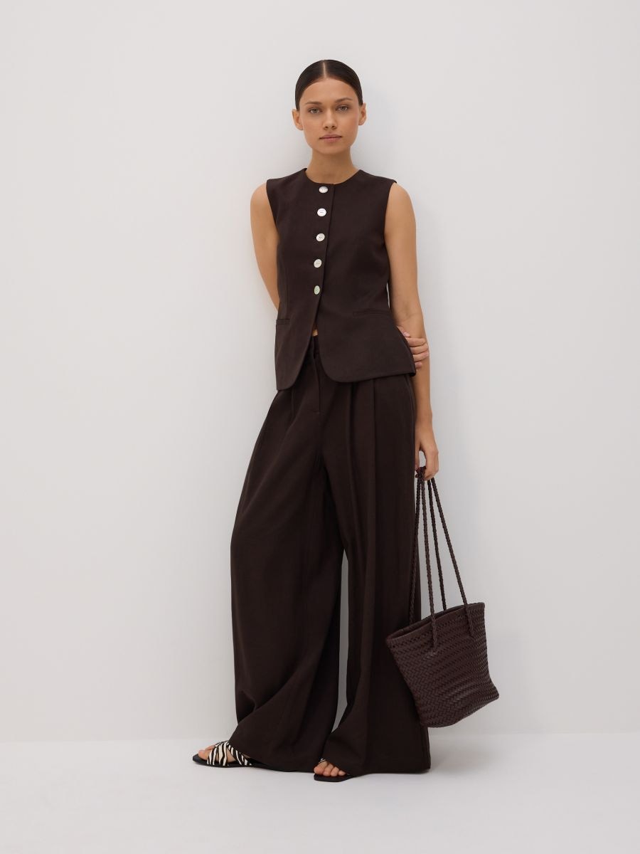Linen blend tailored vest - dark brown - RESERVED - 3