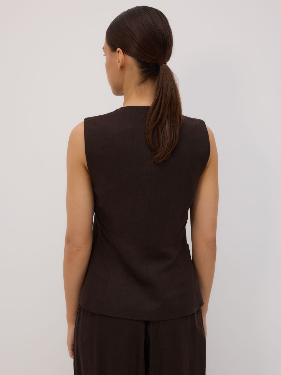 Linen blend tailored vest - dark brown - RESERVED - 2