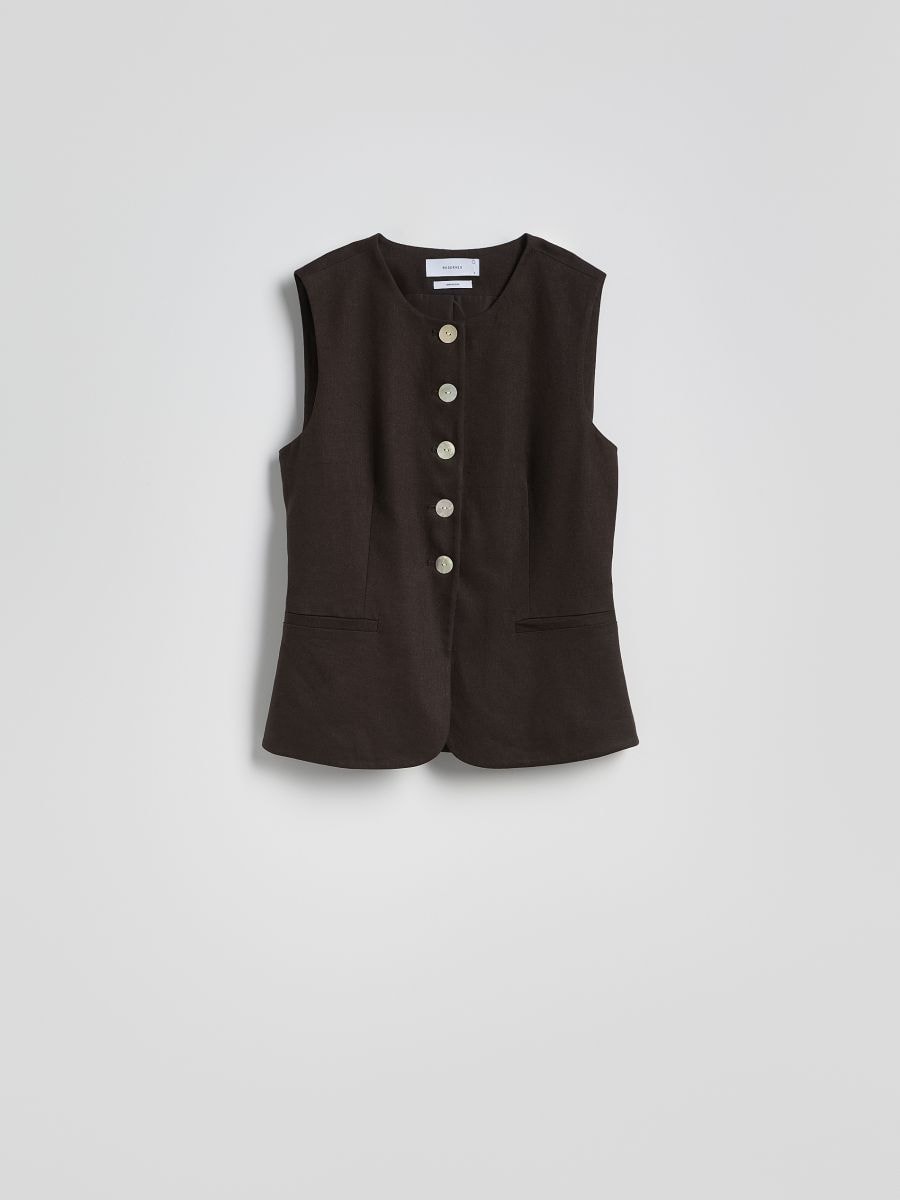 Linen blend tailored vest - dark brown - RESERVED - 5