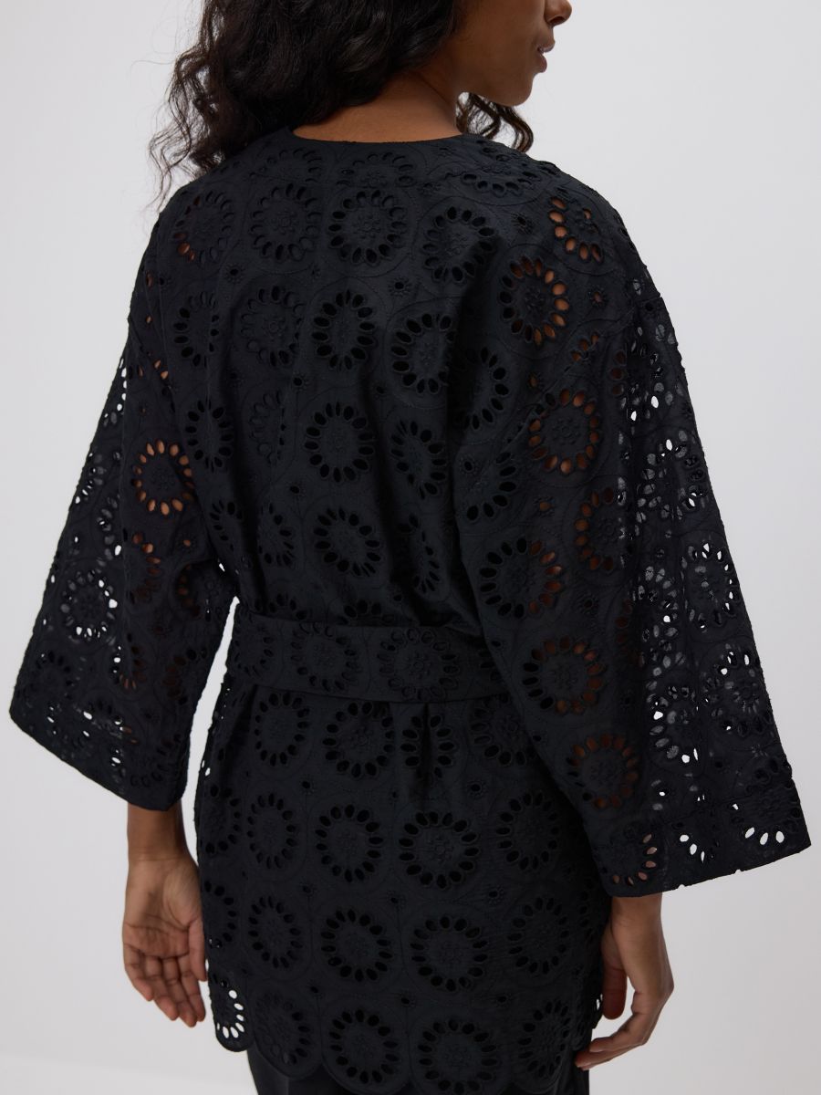Čipkasto kimono sa vezanjem - crno - RESERVED - 4