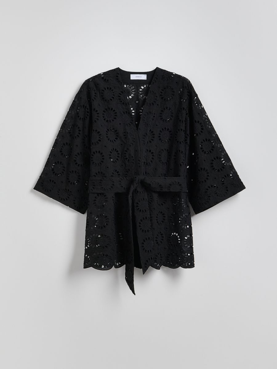 Čipkasto kimono sa vezanjem - crno - RESERVED - 5