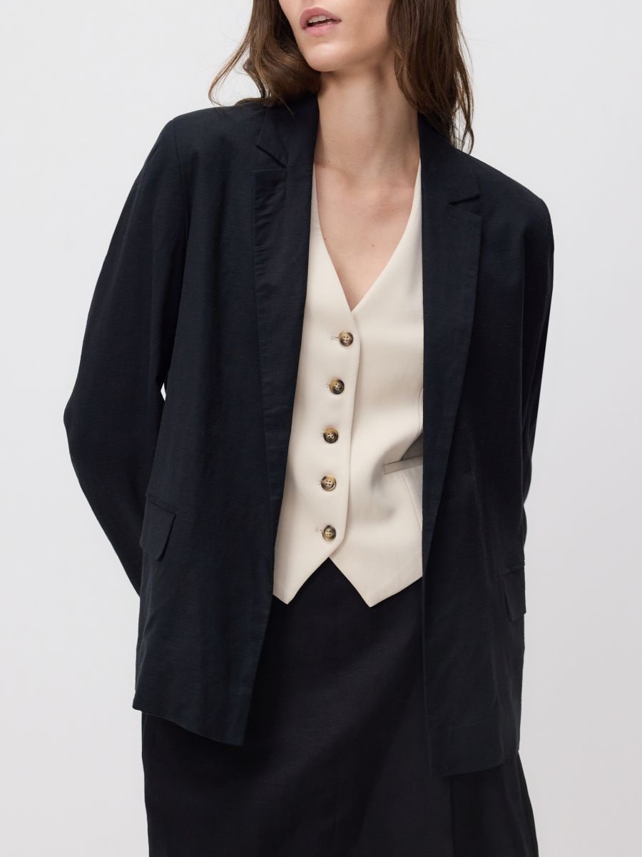 Linen blend jacket - black - RESERVED - 2