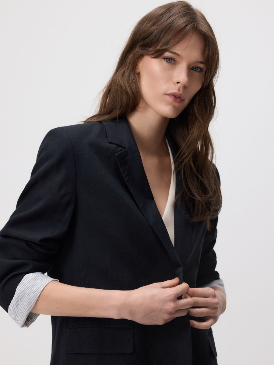 Linen blend jacket - black - RESERVED - 4