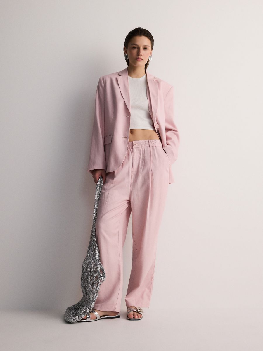 Linen rich wide leg trousers - pastel pink - RESERVED