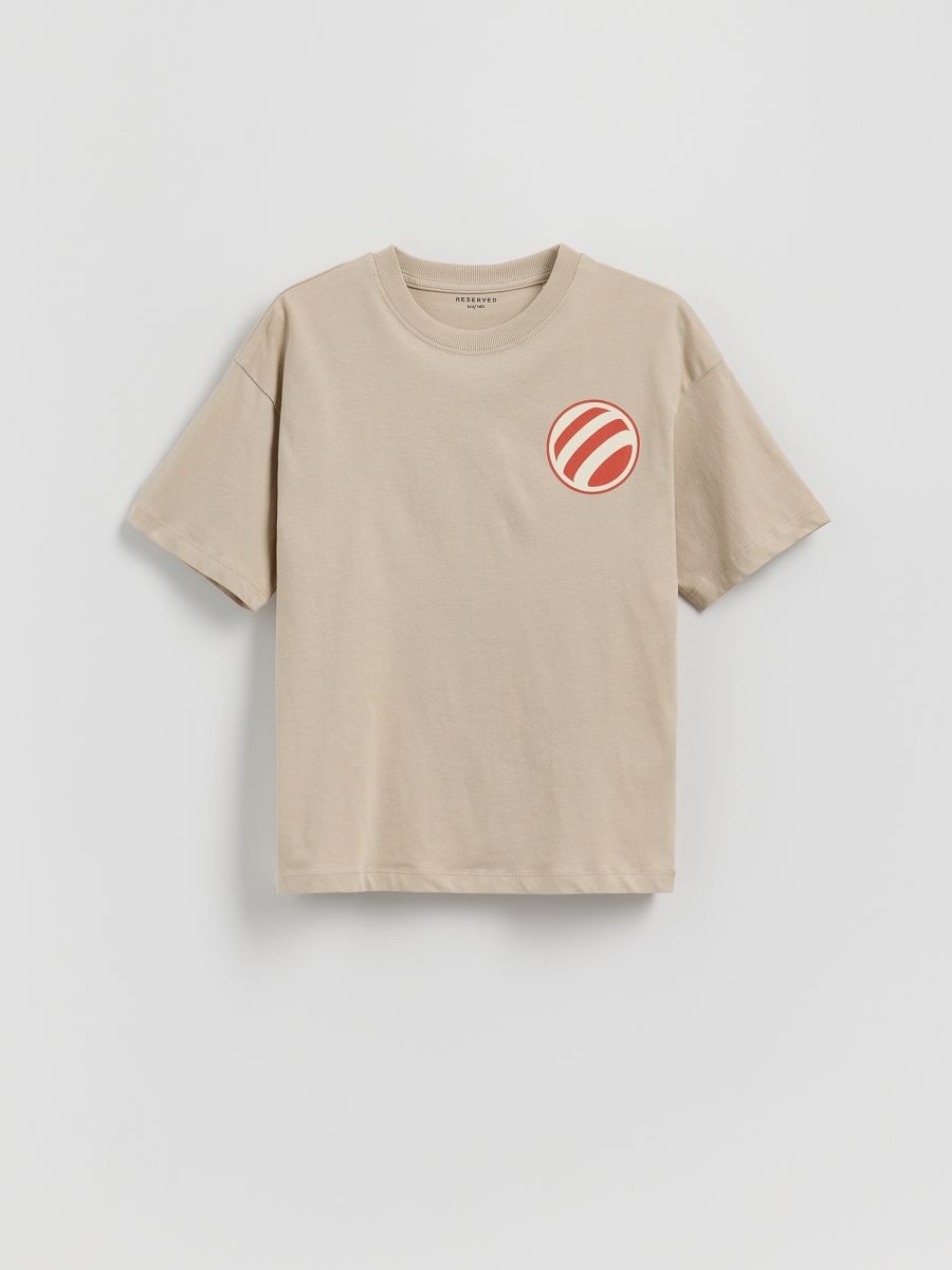 Cotton T-shirt with print - nude - RESERVED