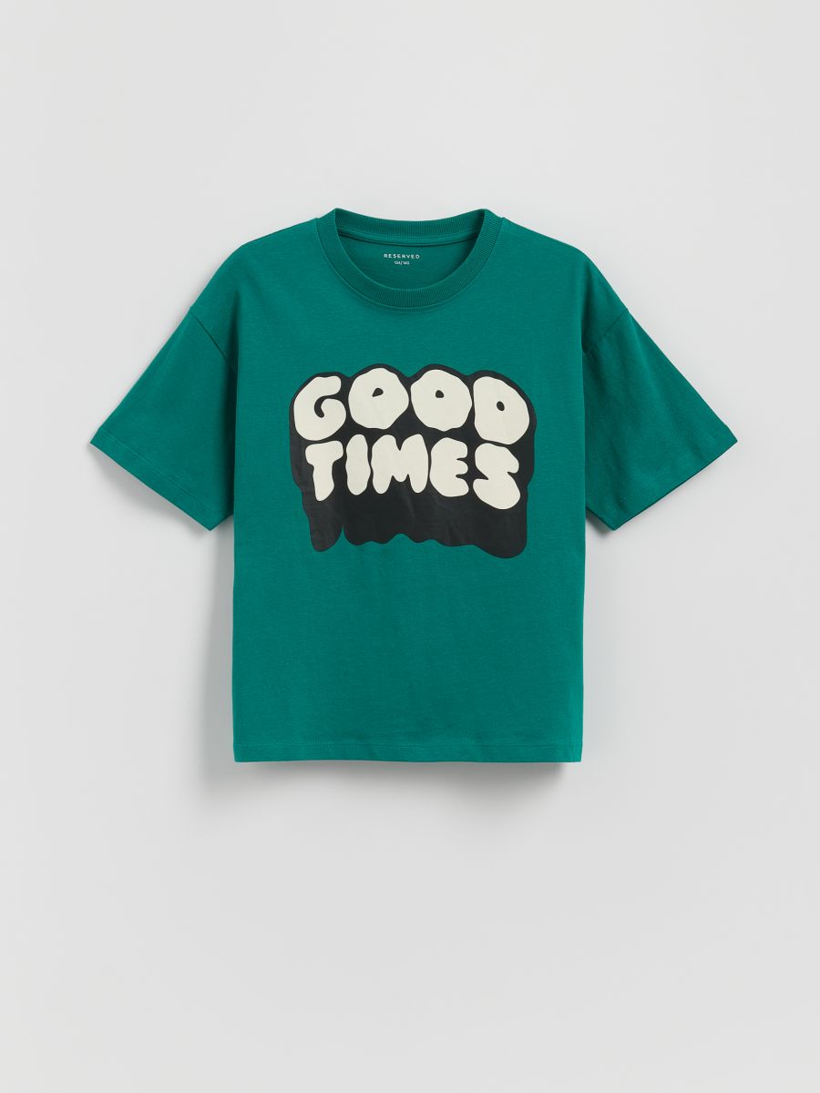 Cotton T-shirt with print - green - RESERVED