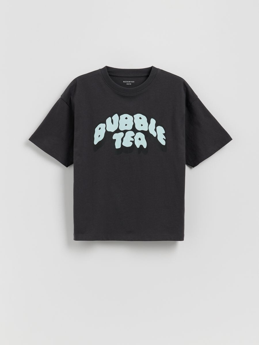 Cotton T-shirt with print - dark grey - RESERVED
