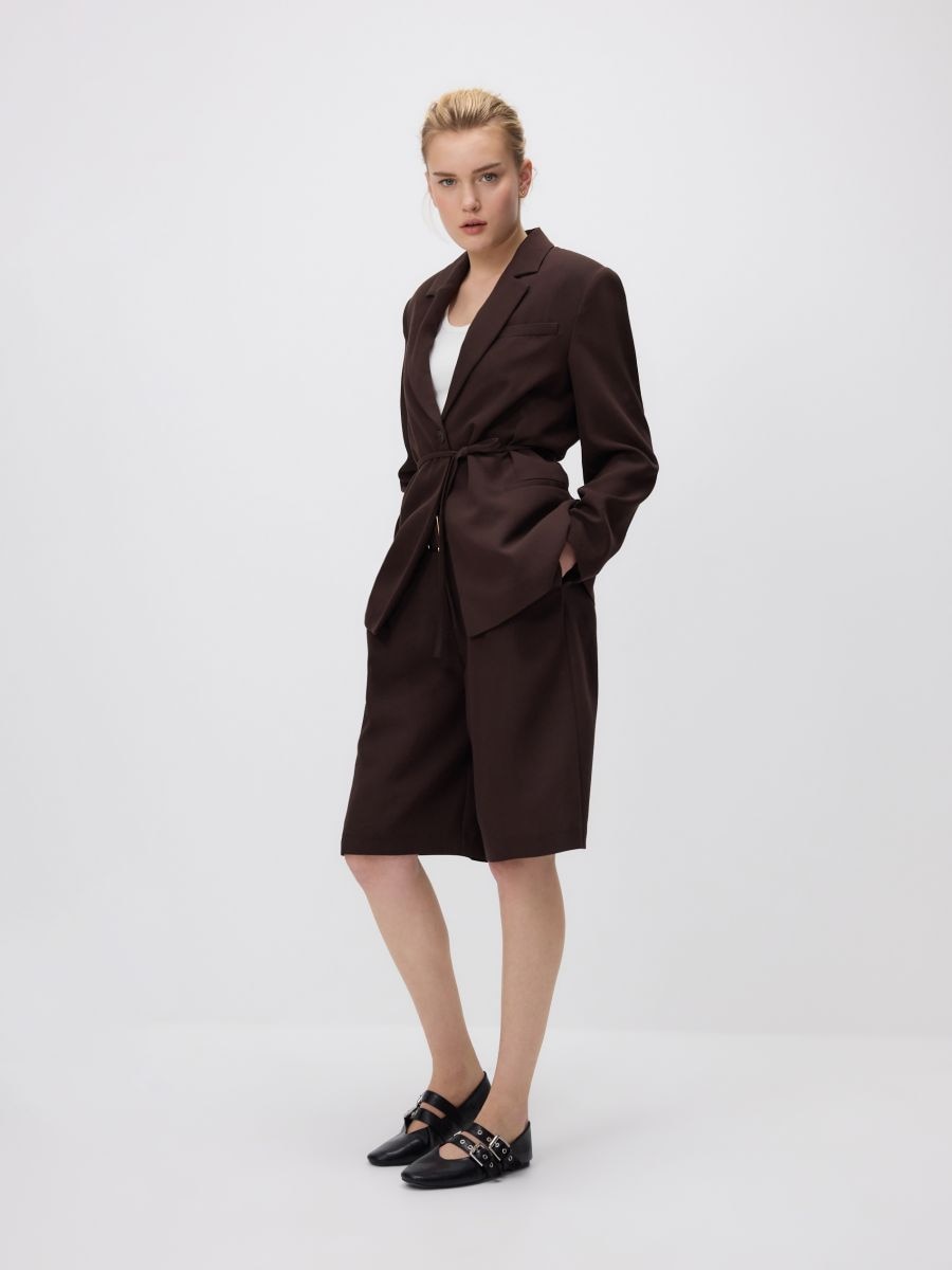 Jacke mit Bindegürtel - dunkelbraun - RESERVED - 4