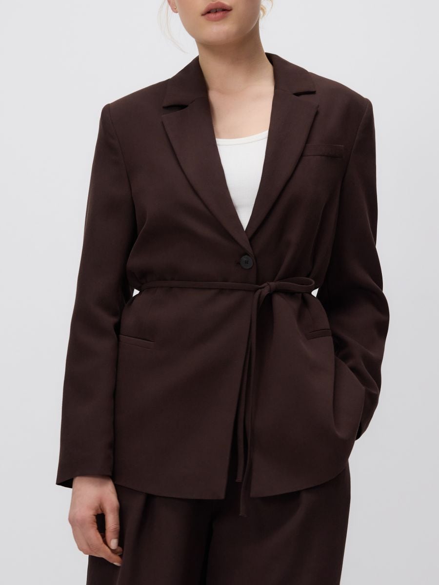Jacke mit Bindegürtel - dunkelbraun - RESERVED - 6