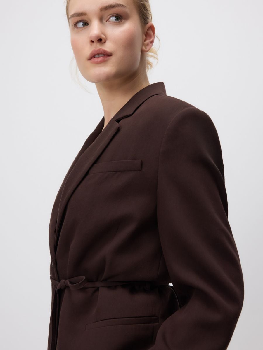 Jacke mit Bindegürtel - dunkelbraun - RESERVED - 7