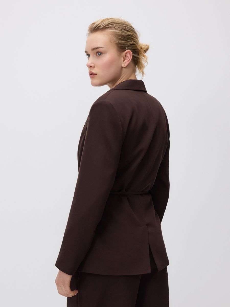 Jacke mit Bindegürtel - dunkelbraun - RESERVED - 8