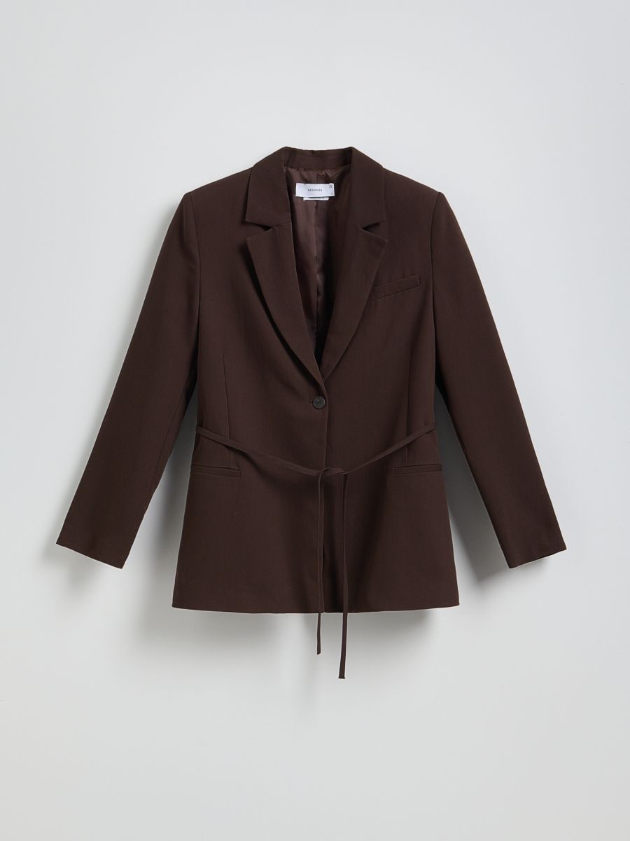 Jacke mit Bindegürtel - dunkelbraun - RESERVED - 2