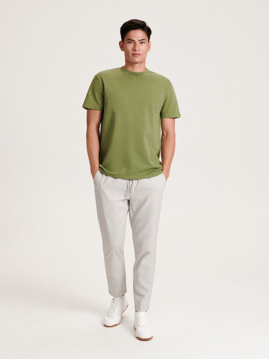 Regular Fit Linen-blend Pants - Light khaki green - Men