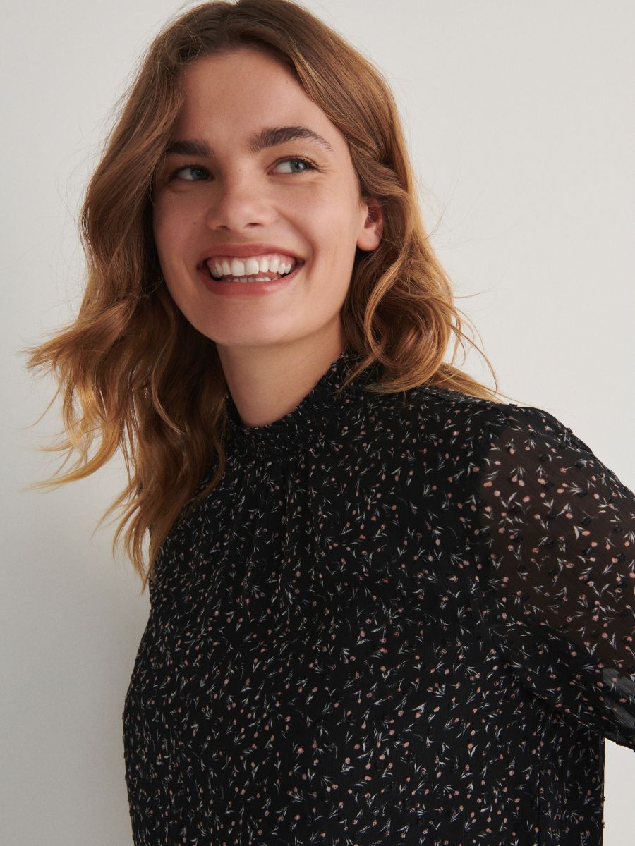 Blouse with stand up collar - black - RESERVED - 3