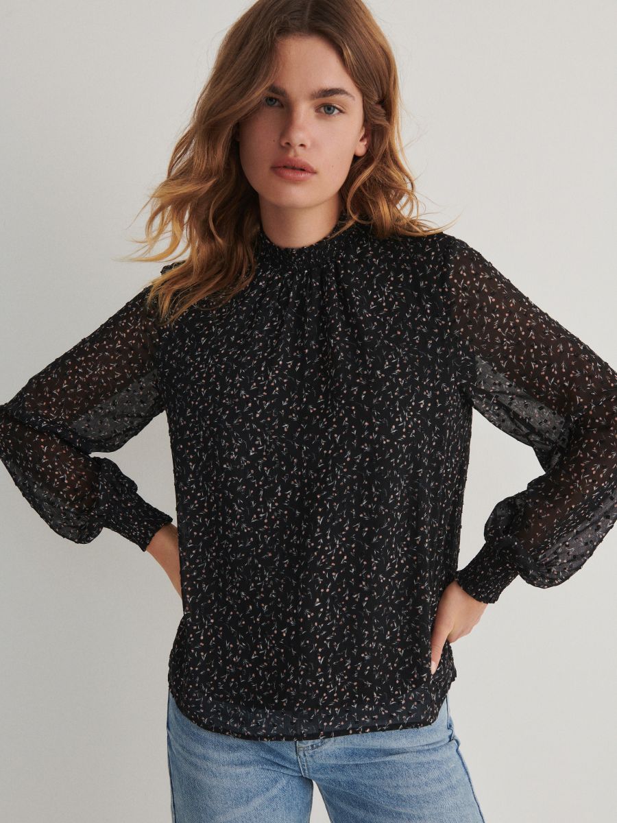 Blouse with stand up collar - black - RESERVED - 2