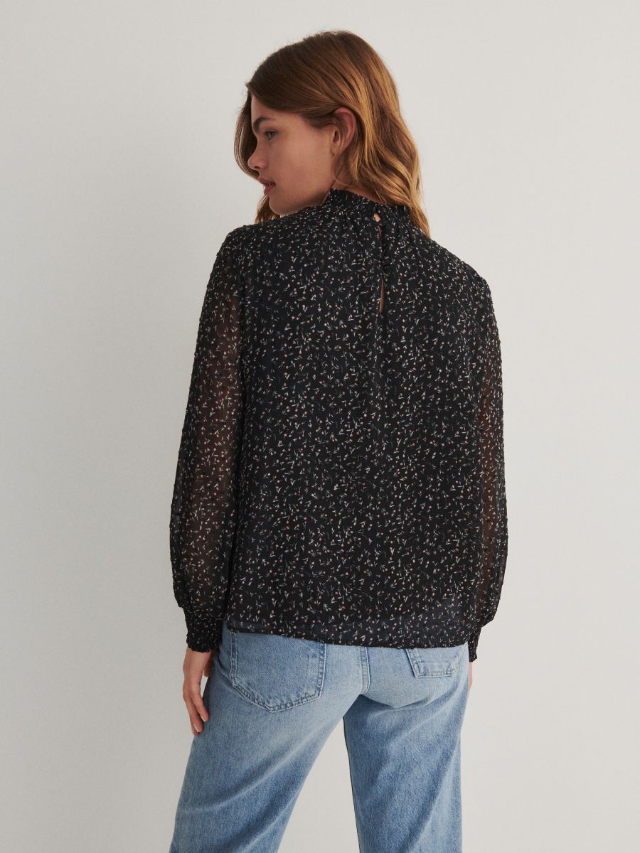 Blouse with stand up collar - black - RESERVED - 4