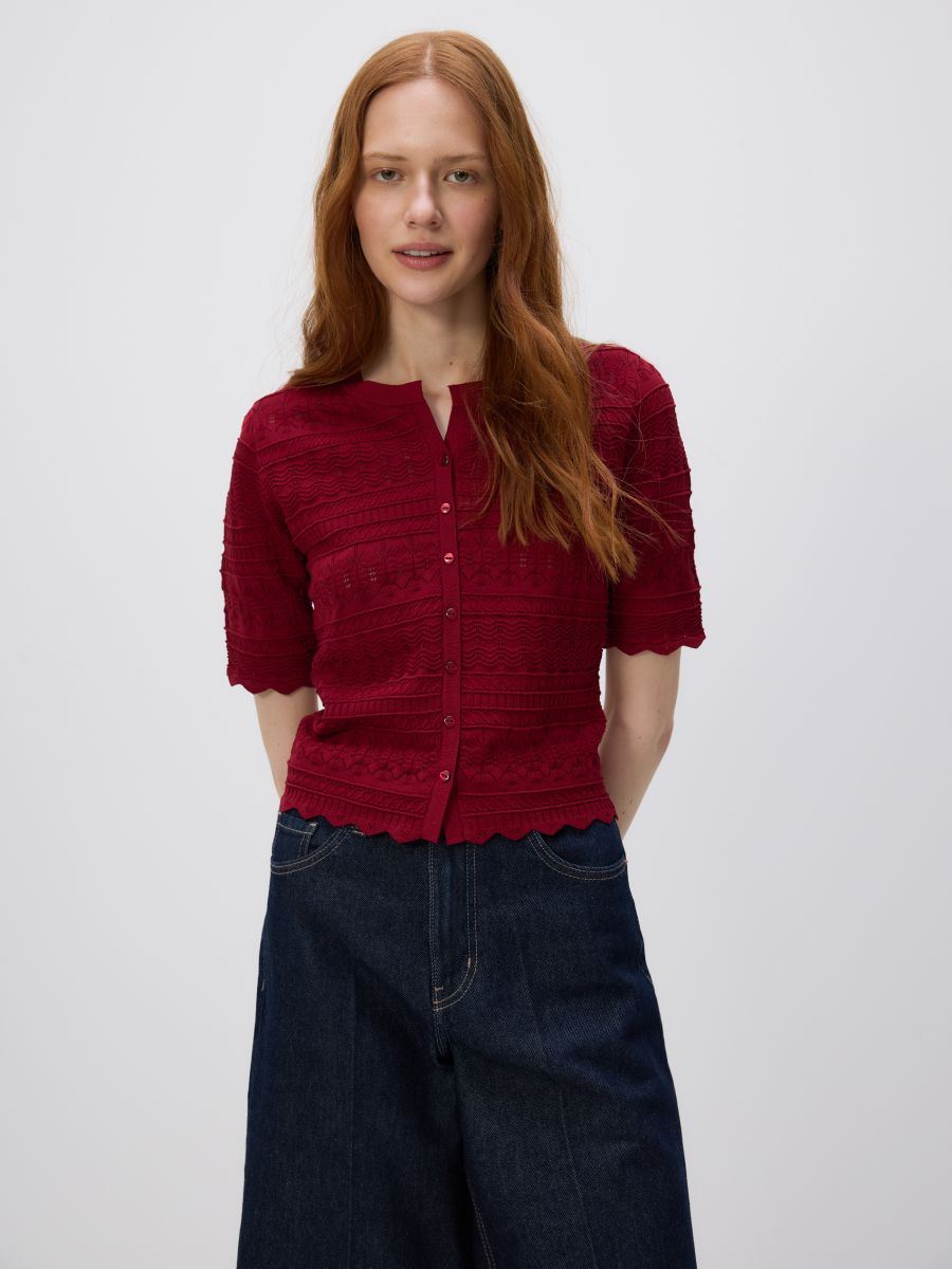 Openwork blouse with viscose - carmine - RESERVED - 2