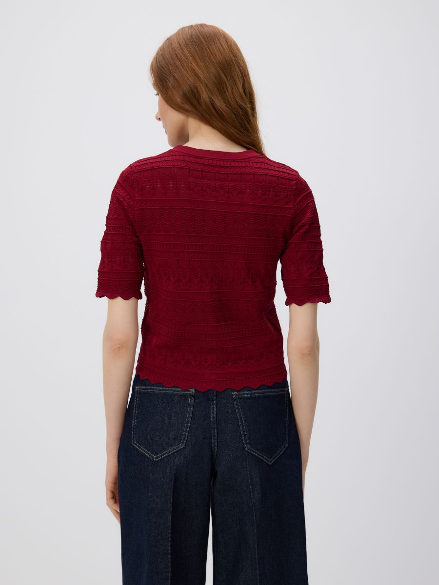 Openwork blouse with viscose - carmine - RESERVED - 4