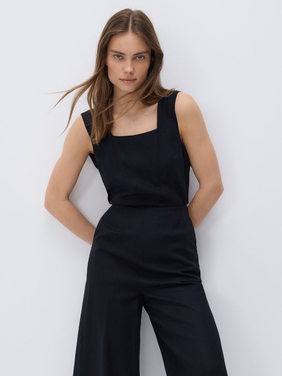 Viscose rich jumpsuit with linen blend - black - RESERVED - 3