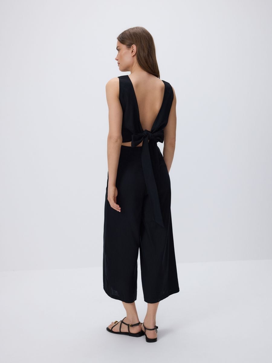 Viscose rich jumpsuit with linen blend - black - RESERVED - 2