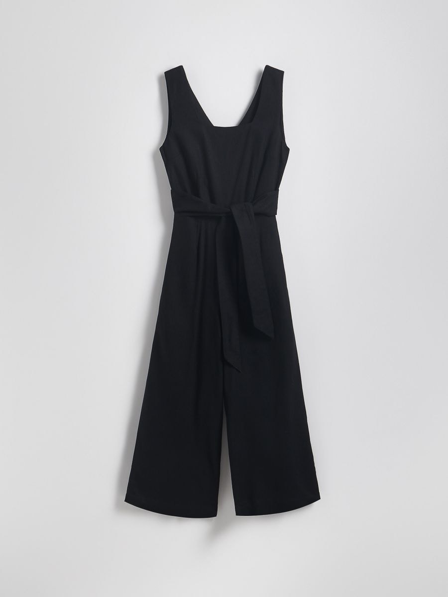 Viscose rich jumpsuit with linen blend - black - RESERVED - 4
