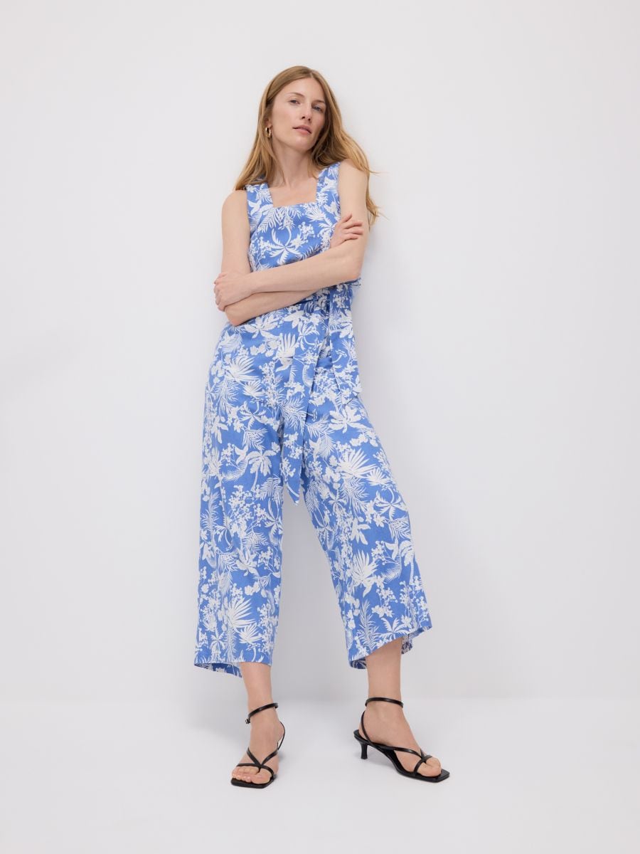 Viskoserig jumpsuit med hørblanding - flerfarvet - RESERVED