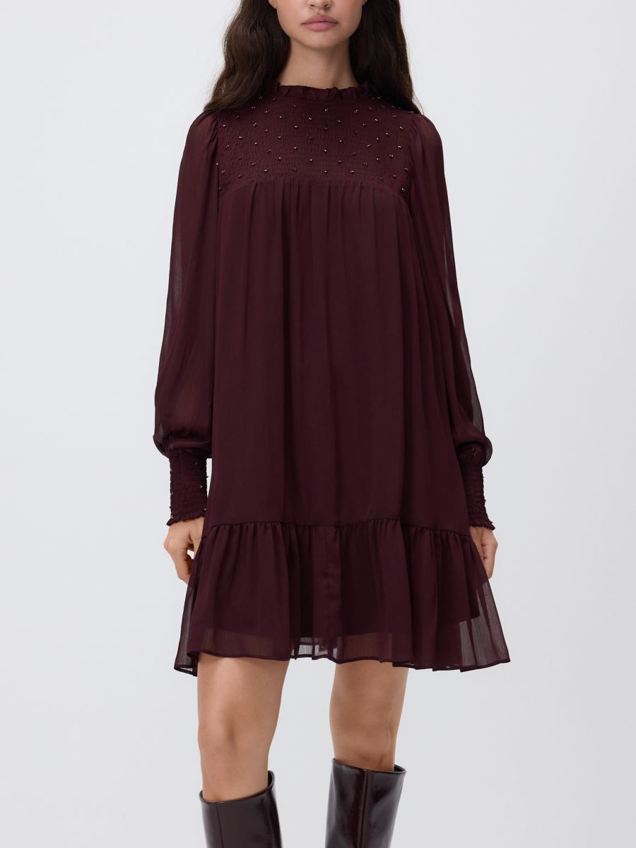Mini obleka z aplikacijami - maroon - RESERVED
