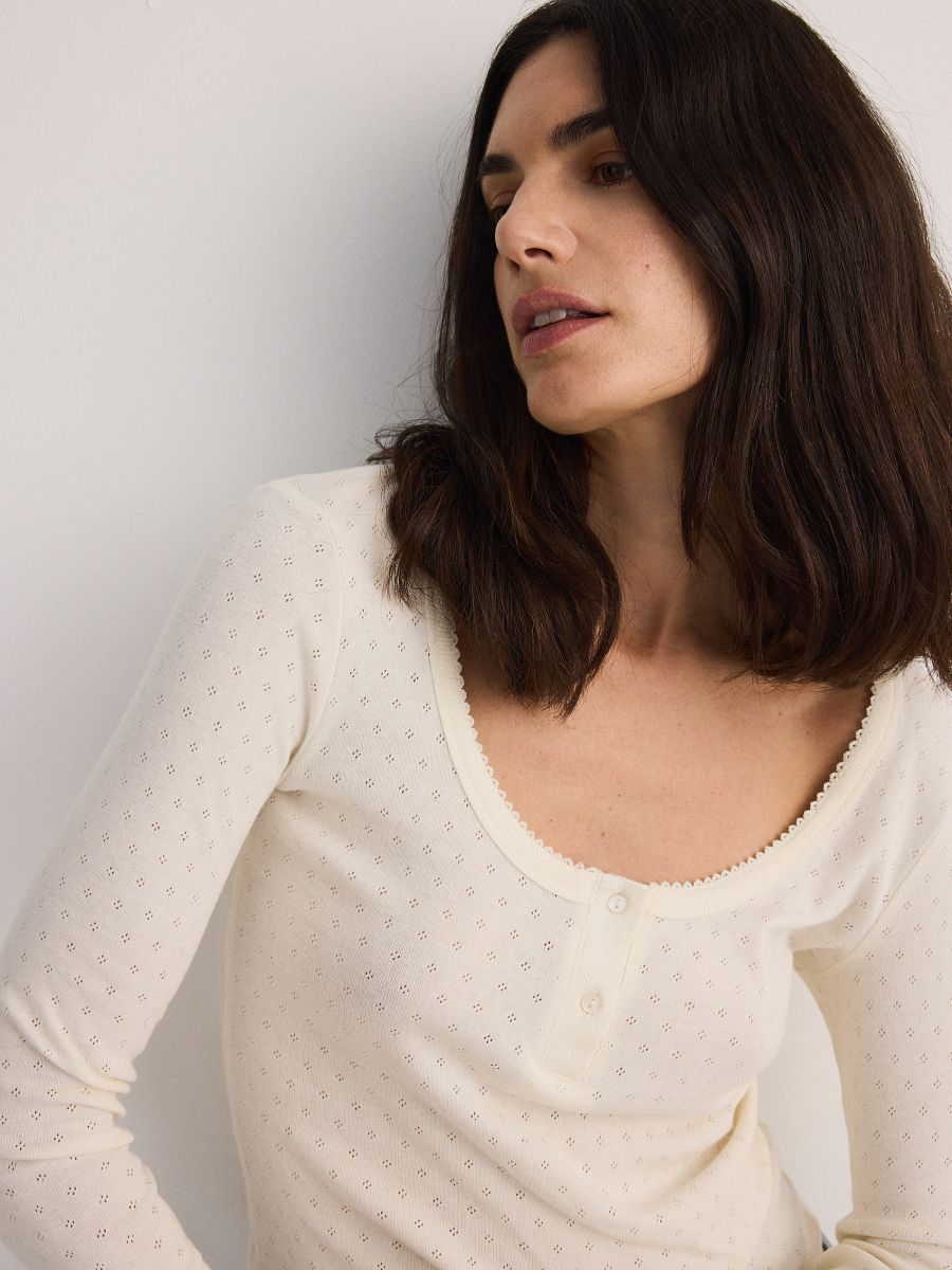 Cotton longsleeve with trim - cream - RESERVED - 2