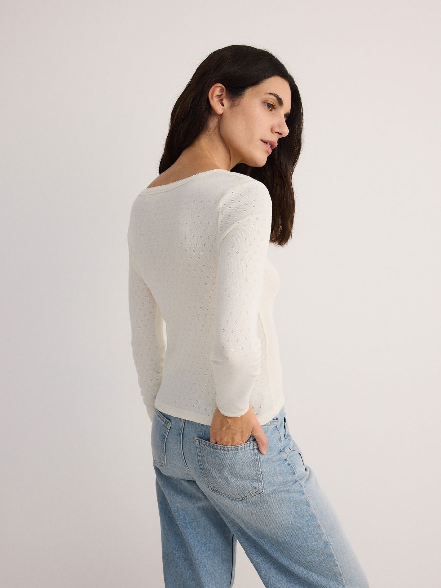 Cotton longsleeve with trim - cream - RESERVED - 4