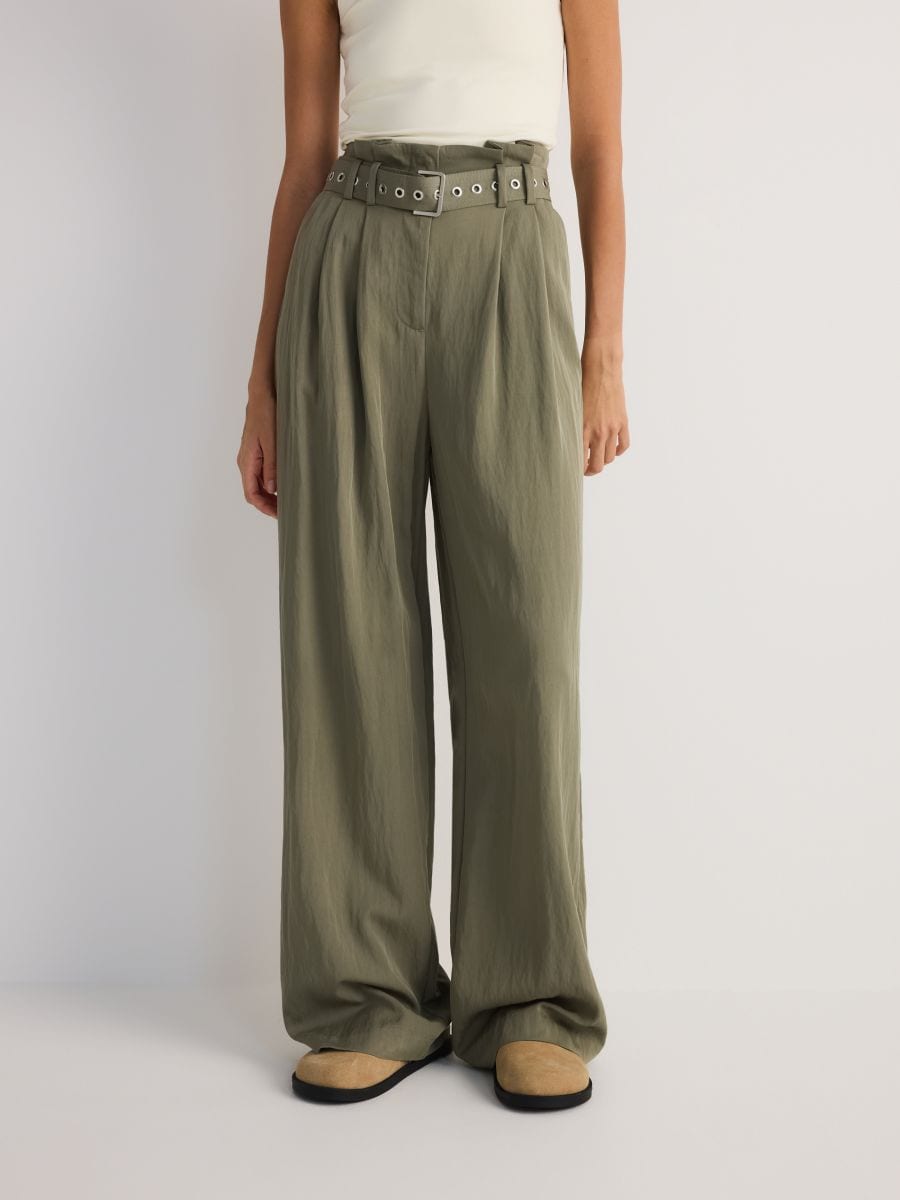 Široke pantalone s kaišem - svetlozelena - RESERVED - 2