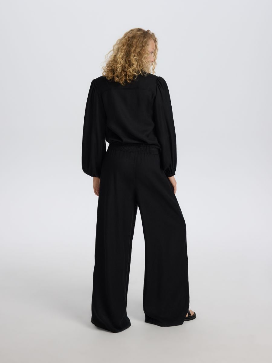 Pantaloni ampi con aggiunta di lino - nero - RESERVED - 3