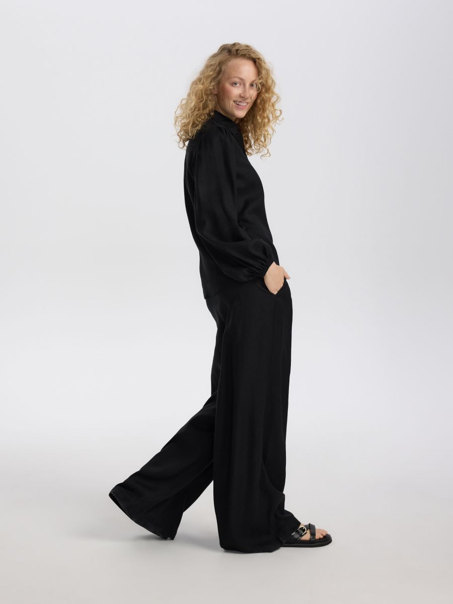 Pantaloni ampi con aggiunta di lino - nero - RESERVED - 2
