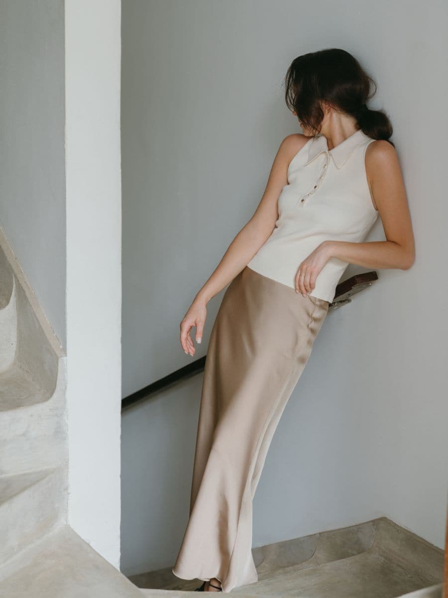 Satin maxi skirt - Beige - RESERVED