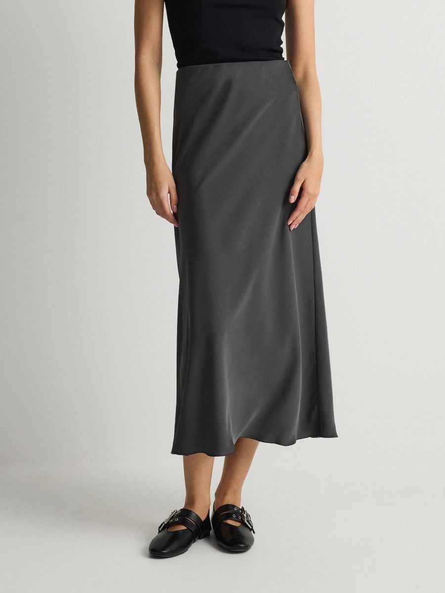 Satin maxi skirt - anthracite - RESERVED