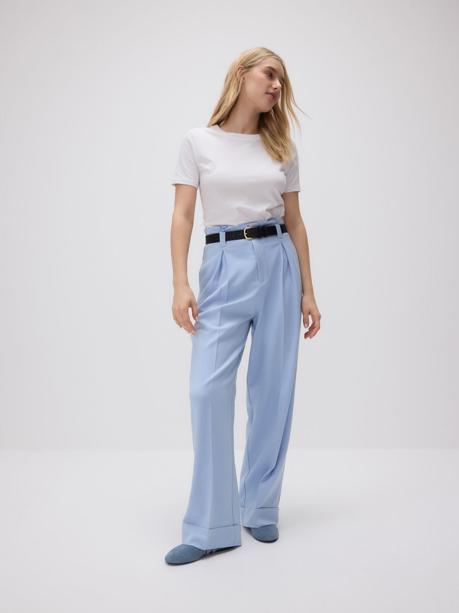 Wide leg trousers with belt - light blue - RESERVED