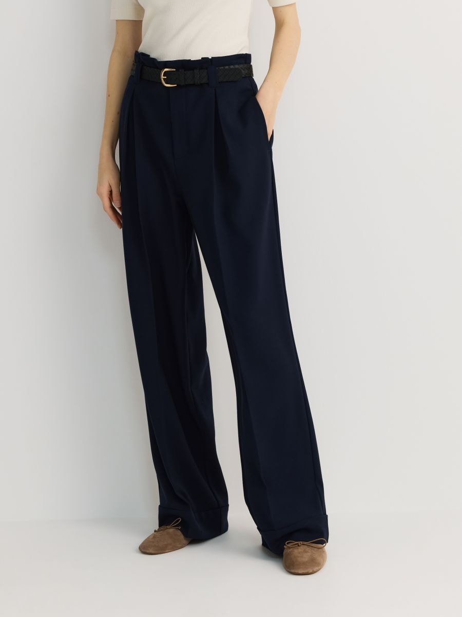 【HI FI FNK】Mode Belted Wide Trousers Wide leg trousers with belt Color navy - RESERVED - 1084P-59X