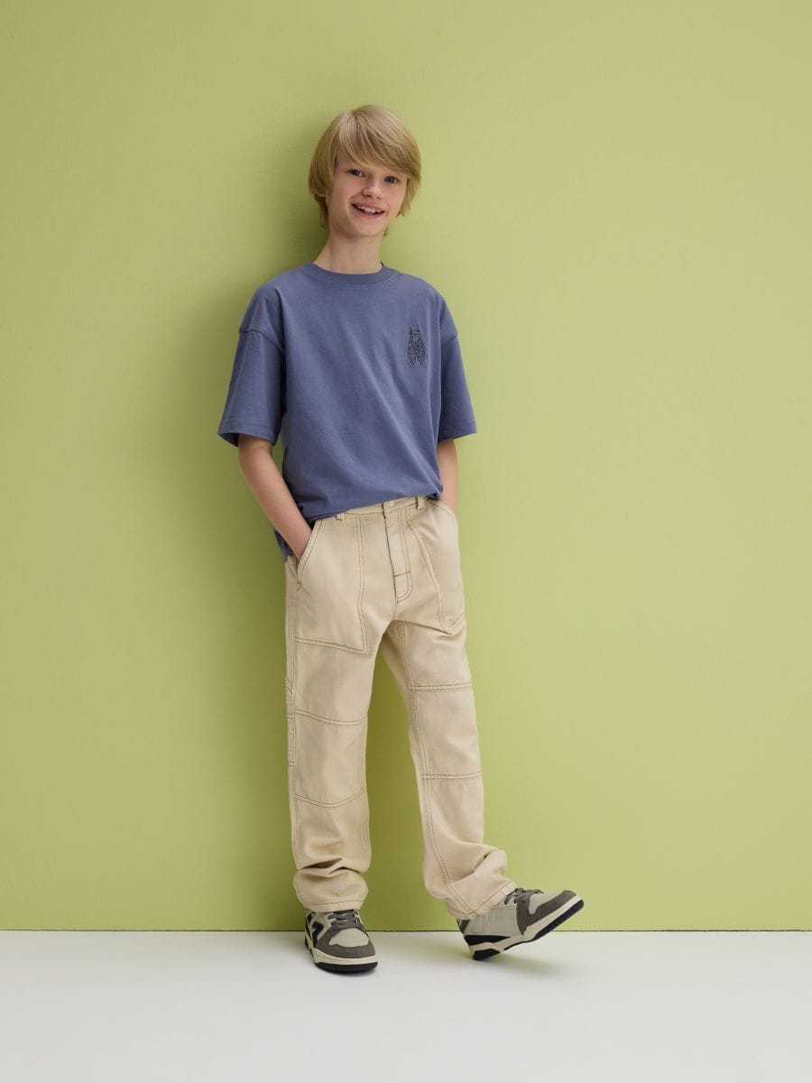 Trousers with contrasting stitching - cream - RESERVED - 3