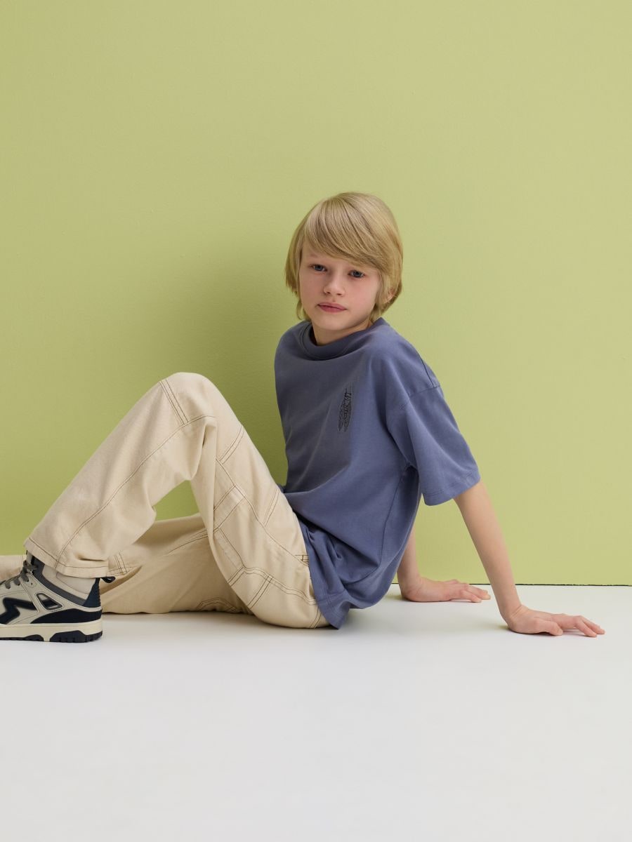 Trousers with contrasting stitching - cream - RESERVED - 4