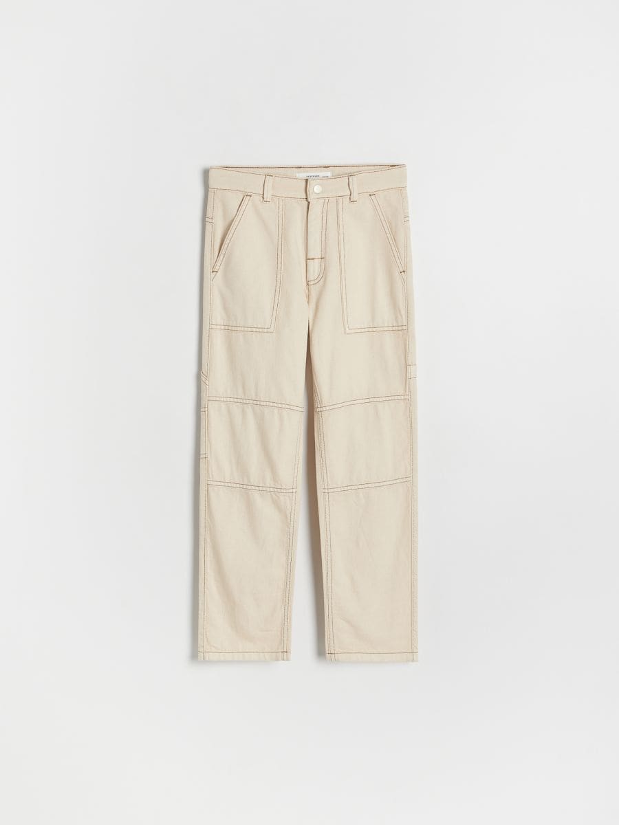 Trousers with contrasting stitching - cream - RESERVED - 2