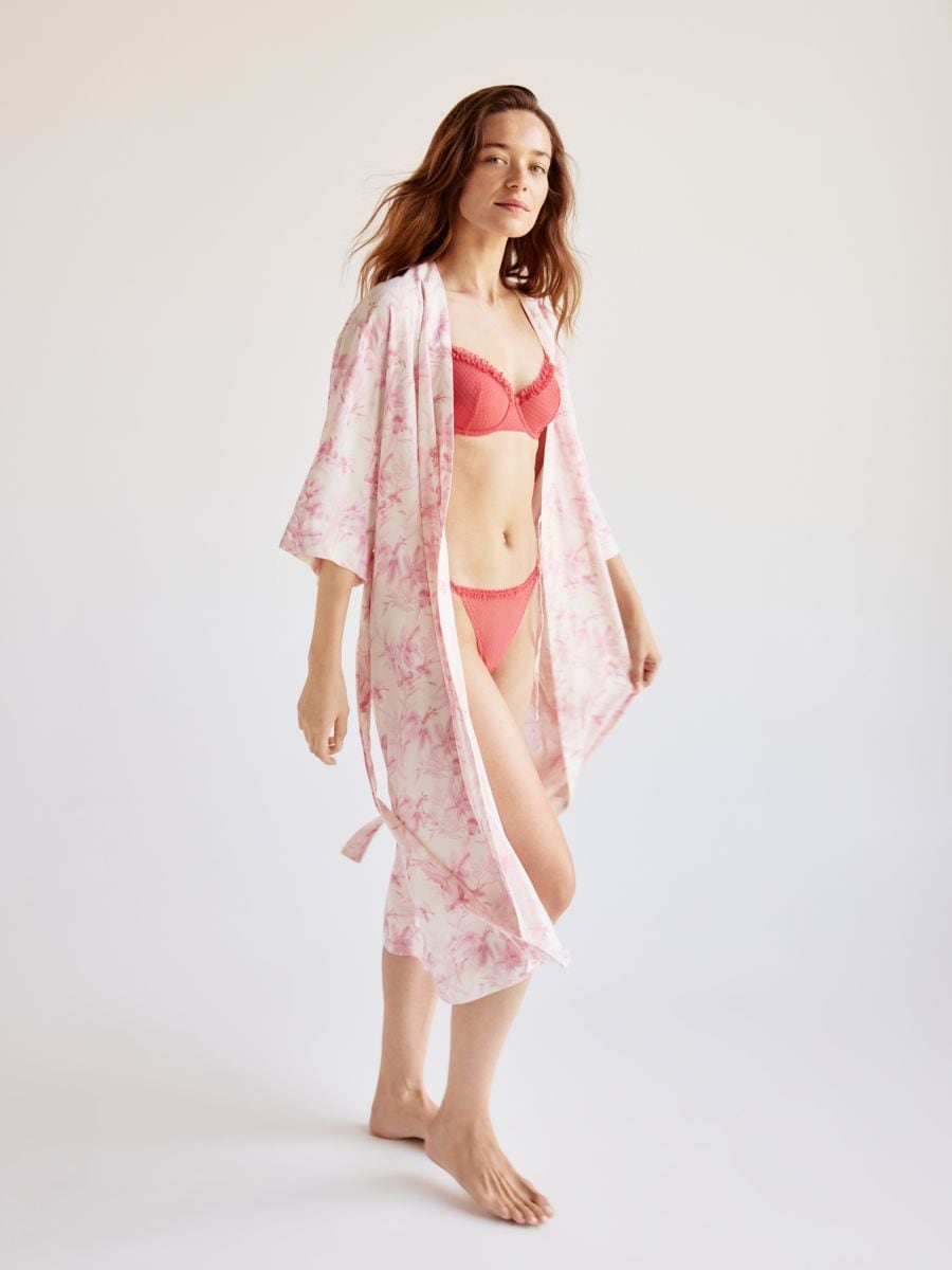 Patterned viscose dressing gown - pastel pink - RESERVED