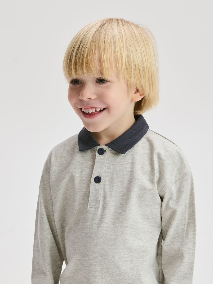 Памучна маичка со долги ракави - сив - RESERVED