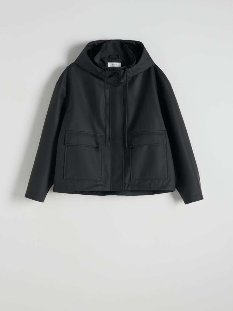 Black cropped rain jacket top