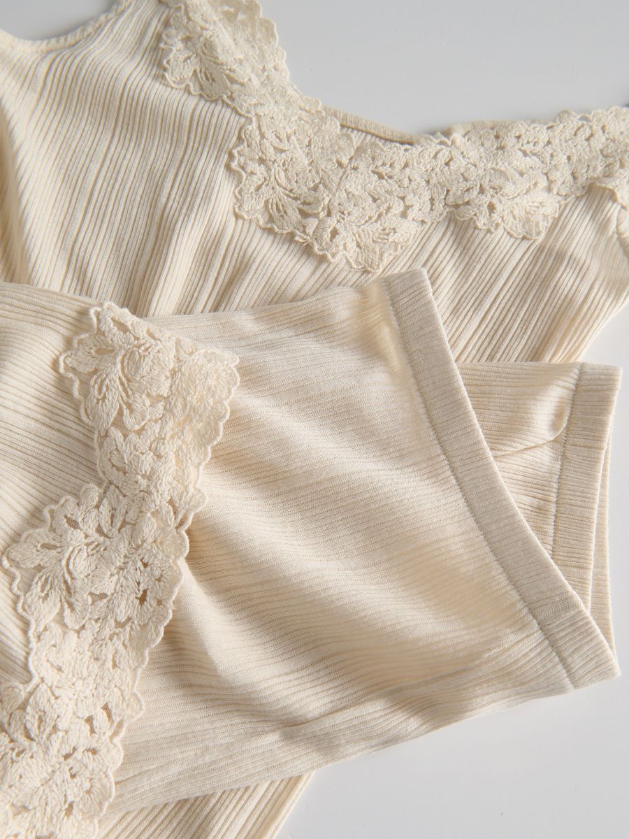 Two piece pyjama set with embroidery - beige - RESERVED - 5