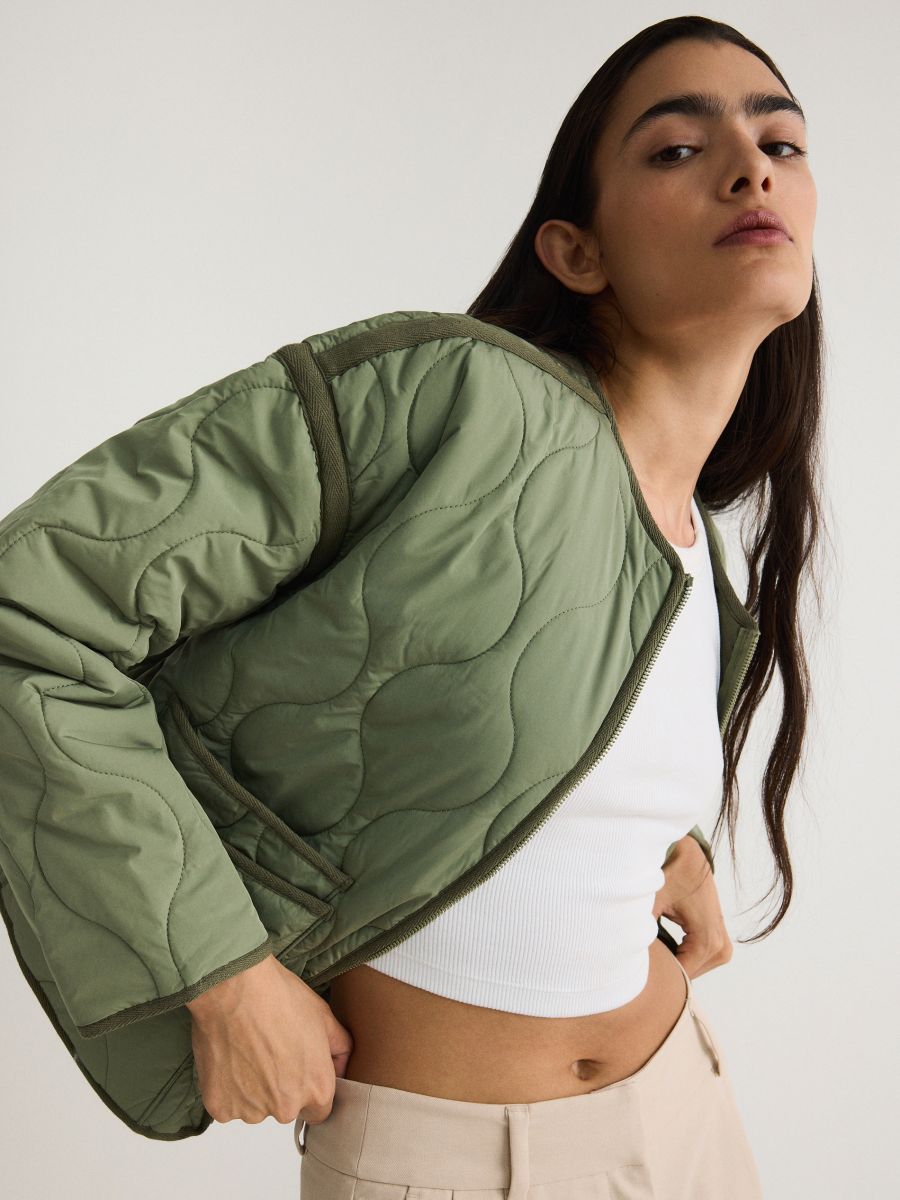 Cropped quilted jacket - light green - RESERVED