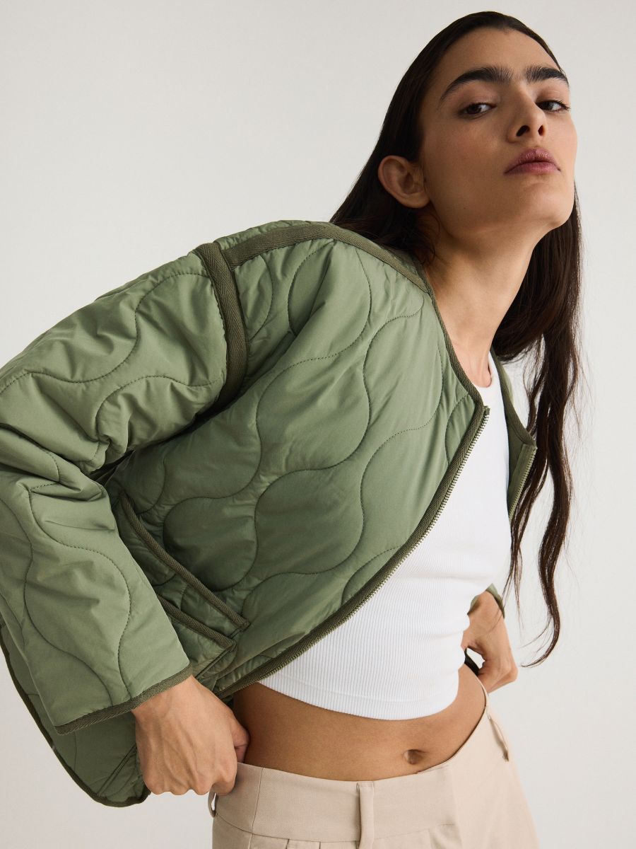 Cropped quilted jacket Color light green RESERVED 1111T 70X